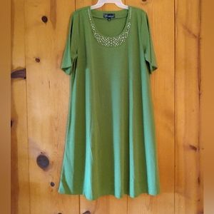 Susan Graver Style Knit A-Line Midi Dress w/Metal Stud Embellishment